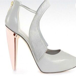 GIO DIEV Silver Grey w/ Gold tone sword like heels-Suede details & leather soles